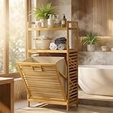 Baveke Laundry Hamper with 2-Tier Shelves & Tilt Out Basket, Laundry Baskets Organizer Hampers Bathroom Storage Shelf for Laundry Room, Bathroom, Nursery, Bedroom, Guest Room (FSC-Certified Bamboo)