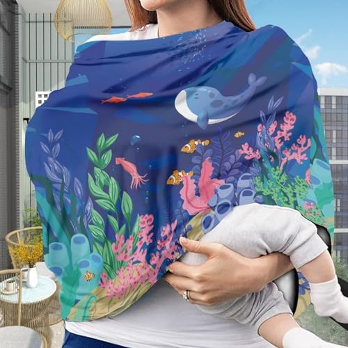 Image of Dolphin Car Seat Cover for Babies Dust Cover Multi-Use Reusable Stroller Canopy Covers Privacy Protection Lightweight Stain Resistant Breastfeeding Shawl