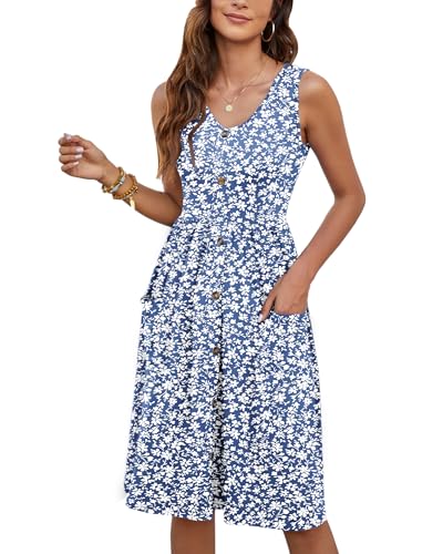 Image of MOLERANI Women Summer Dresses Sleeveless Casual Loose Swing Button Down Midi Dress with Pockets