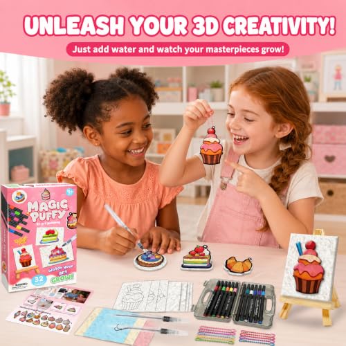 Image of MZYTOZA Magic Foam Texture Painting Kit - 3D Art Craft Magic Puffs Paint Kit, 15 Mess-Free Paint by Number Craft for Kids (Pink)