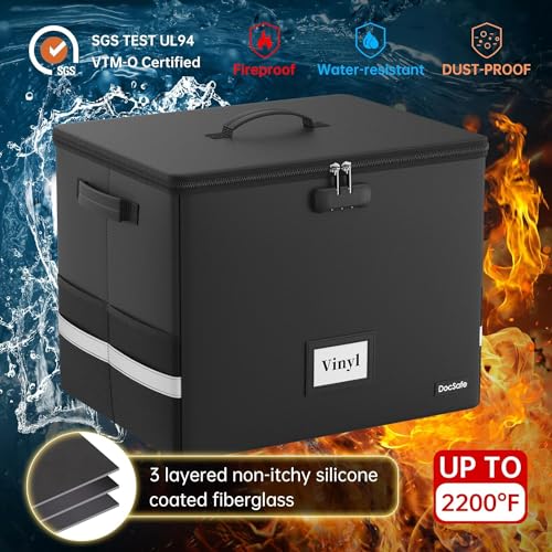DocSafe Feuerfest Schallplatten Aufbewahrungsbox Vinyl Schallplattenkoffer mit Schloss Plattenkoffer zur 150 Schallplatten,Zusammenklappbare Aufbewahrungskiste für die Aufbewahrung Wertvoller Alben
