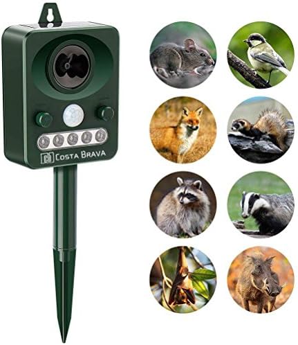 COSTA BRAVA ULTRASONIC ANIMAL REPELLER SOLAR POWERED BIRD REPELLENT STROBE LIGHT,WATERPROOF,MOTION ACTIVATED ,LED FLASHING LIGHT ,DETERRENT DEVICE TO PREVENT ALL OUTDOOR PESTS ANIMAL FROM GARDEN &YARD