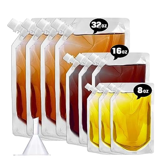 Cruise Liquor Flask Kit for Travel,Concealable and Reusable Rum Runner Alcohol Juice Travel Plastic Liquor Bags for Sneak Drink-4 x 32 oz + 3 x 16 oz + 3 x 8 oz + 1 funnel