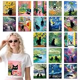 Dazoratix Cat Iron on Transfers - 20 Sheets Black Starry Night DTF Ready to Press for T Shirts Heat Patches Vinyl Stickers Decals for Clothing Clothes Pillow Bags Hats Appliques DIY Crafts Decorations