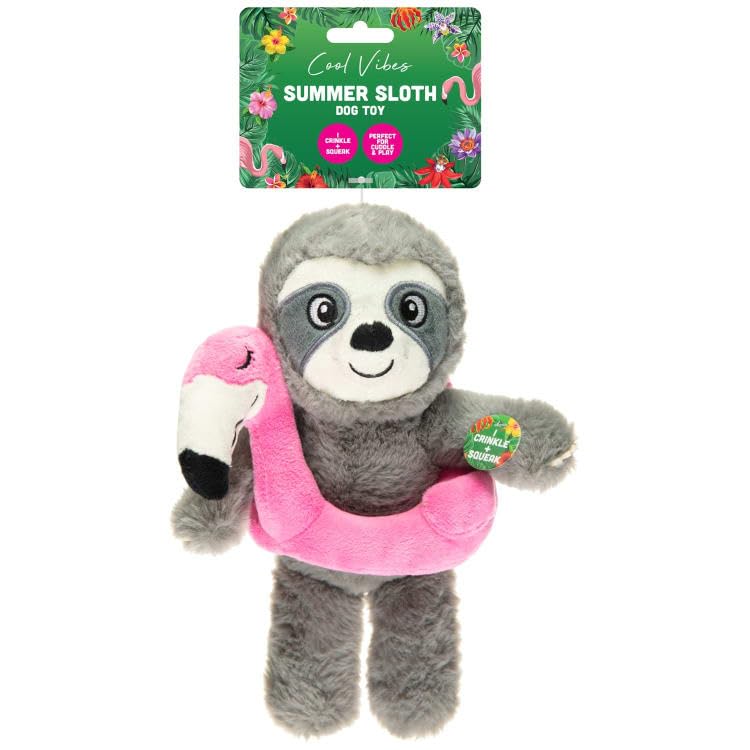 BargainsMania Col Vibes Summer Sloth Dog Toy - Flamingo - Your Furry Friend Will Love Fetching, Chewing And Snuggling Up To This Cute And Cuddly Toy.