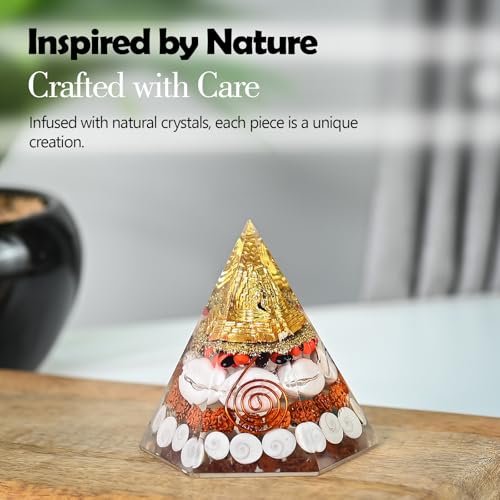 Image of ZAICUS Orgonite Laxmi Pyramid with Shri Yantra for Home Decor | Shri Yantra, Rudraksha & Gomti Chakra, Decorative Gift for Festive Occasions