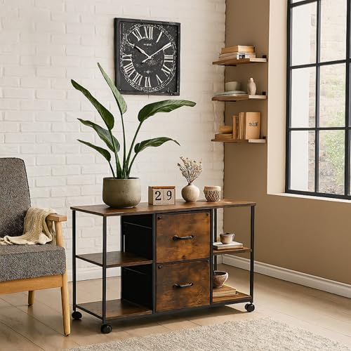 Relaxdays Mueble Impresora, con Ruedas, 2 Cajones, 4 estantes, Archivador Colgante, 67 x 100 x 40 cm, Marrón y Negro - imagen 4