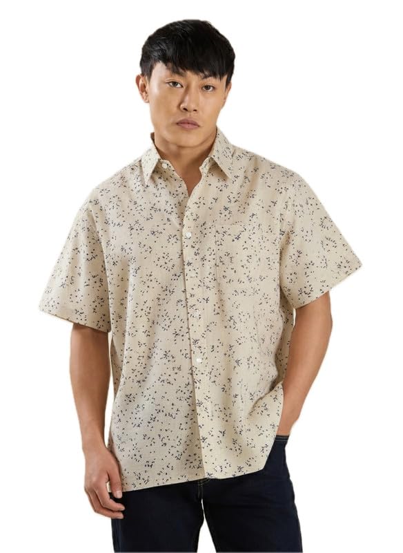 Image of MARK & ALBERT Men's Half Sleeve Linen Slim Fit Shirt
