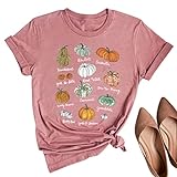 Fall Pumpkin Shirt Women Pumpkin Meme Tees Various Pumpkin Print T Shirts Funny Graphic Tops Fall Blouse Gifts(Pink,L)