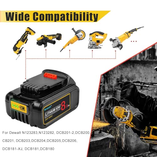 Bonacell 2Pack Upgraded 8000mAh Lithium Replacement for Dewalt 20V Battery MAX Compatible with DCB206 DCB204 DCB200 DCB180 DCB181 DCD/DCF/DCG Series Power Tools - Thumbnail 3