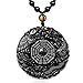 MOHICO Dragon Obsidian Pendant Necklace, Dragon and Phoenix Natural Obsidian Crystal Pendant Necklace Pattern with Extend Bead Chain for Men or Women, Black Elegant Round