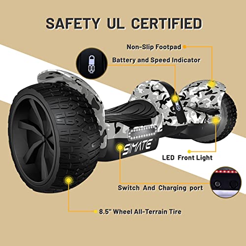 Simate 8.5" All Terrain Hoverboard, Off Road Self Balancing Hoverboards With Bluetooth Speakers And Led Lights For Adults Kids Gifts, Invisible Handle Design #TOP4