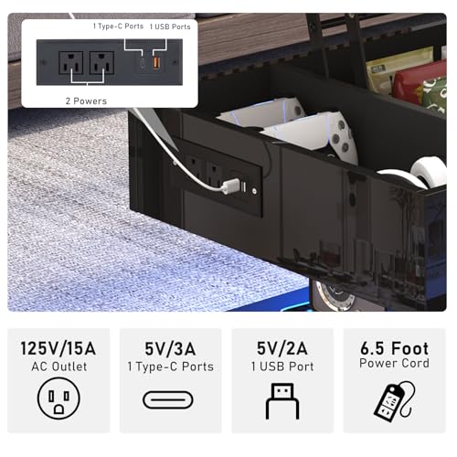 Image of 39.4 inch Large Lift Top Coffee Table,Modern High Glossy LED Coffee Tables for Living Room with Storage,Black Living Room Tables for Living Rooms,Dining Room,Bedroom Home Office,APP LED Lights（Black）