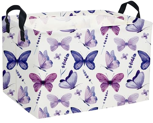 Image of Rectangular Butterfly Baskets Girls Basket Kids Storage Bins Girls Storage Bin Organizer Box Room Decor for Home(Purple Butterfly)