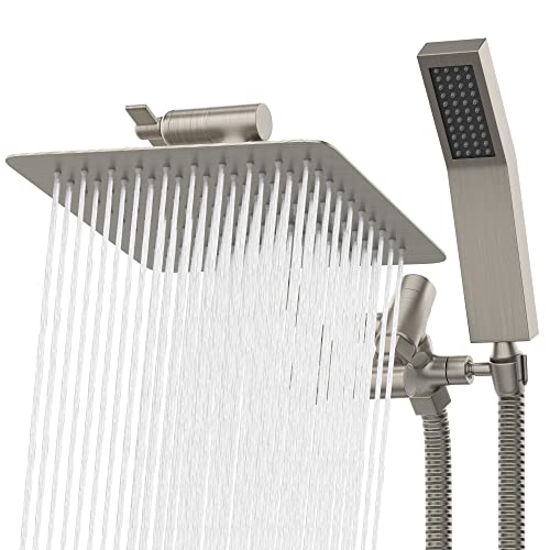 All Metal Shower Head 8" Dual Square Shower Head With Handheld Wand 71In Hose Set, High Pressure Rain Shower Heads Combo, 3-Way Diverter Rainfall Showerhead With Adjustable Extension Arm #TOP11