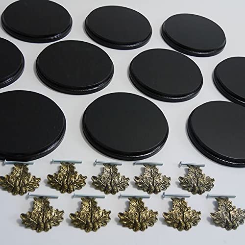 10 placas de cuña para cuña, tabla de especias, placa para trofeos, redonda, oscuro, AF 15 cm, con 10 hojas de roble.