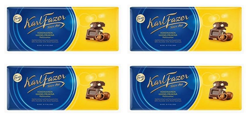 Fazer Karl Fazer Whole hazelnuts in milk Chocolate 4 bars of 200g