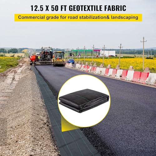 Heavy-Duty 3.5oz PP Woven Geotextile Fabric | 12.5FT x 50FT | 600lbs Tensile Strength (Black)