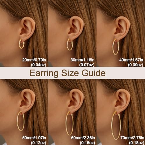 Jewlpire 14K Gold Plated 925 Sterling Sliver Post Hoop Earrings, 2MM Thick Hoop earrings Lightweight Large Gold Hoop Earrings for Women Trendy 20/30/40/50/60/70mm4