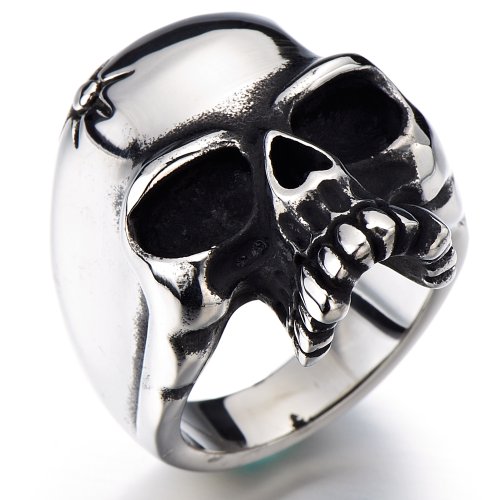 H&C Stainless Steel Mens Gothic Biker Jewelry Skull Ring Oxidized Black 29Mm(8A) #TOP1