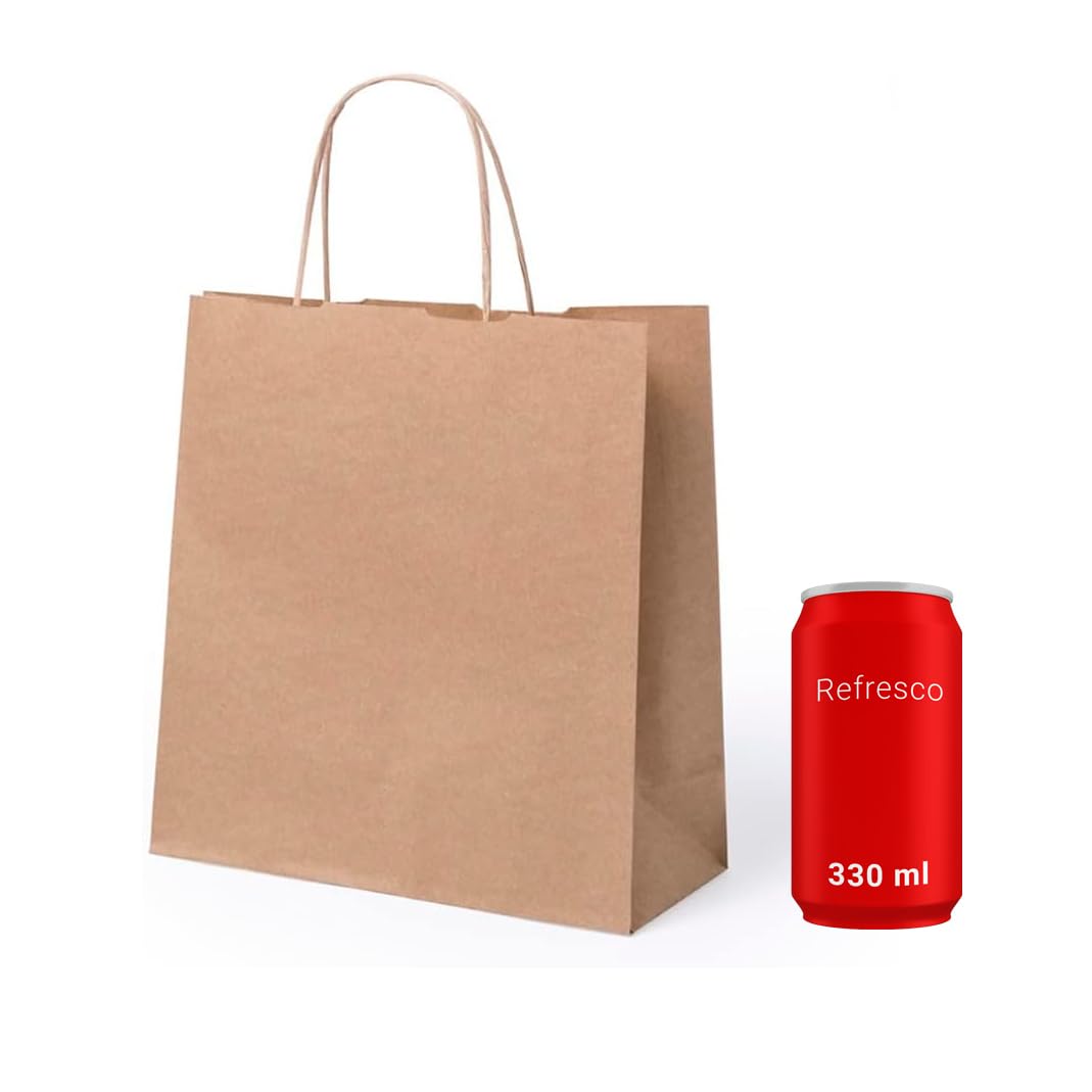 Bolsas para regalos, 200 Bolsas de papel kraft con asas trenzadas, bolsas para regalar en diferentes tamaños, bolsas de papel para tiendas y comercios (21 x 23 x 9 cm, 200 Bolsas)