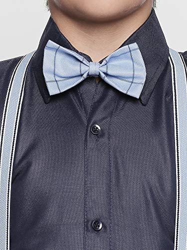 Image of Boys Blue Checked Suspender Pant Set with Shirt, Bow and Cap (1103X)