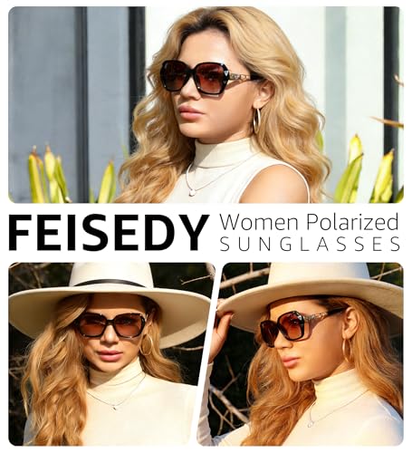 Image of FEISEDY Oversized Sunglasses for Women Square Polarized Sparkling Frame B2289