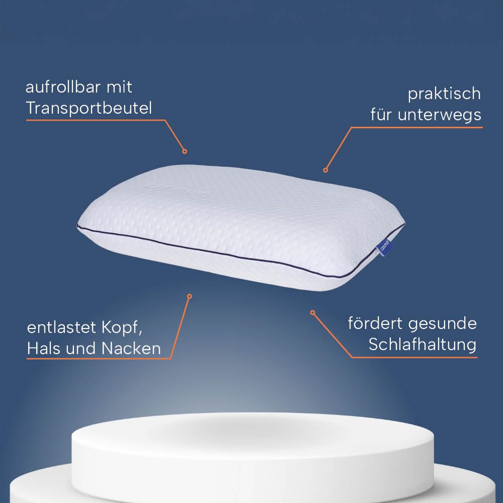 Reisekissen Memory Foam, kleines ergonomisches Reise Nackenkissen 40x25x10 | Kleines Kopfkissen für Reisen im Flugzeug, Auto, Zug, Hotel & Camping, Reisekissen Nackenstütze, aufrollbar, orthopädisch