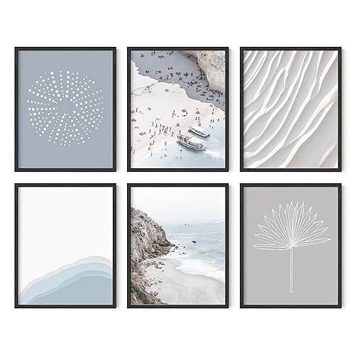 HAUS AND HUES Gallery Wall Art Set of 6 - Vintage, Abstract, Boho, Nature, Coastal and Aesthetic Posters for Room Decor (Coastal, 8x10, Unframed)