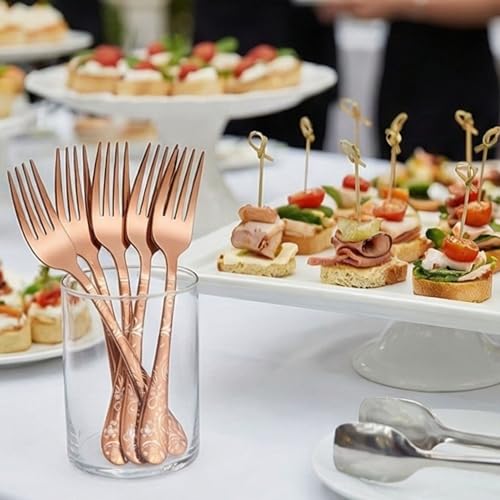 Image of Rosegold 4-Piece Cutlery Set with Floral Printed Handle | 2 Tablespoons & 2 Dinner Forks (8.1 inch) | Durable Stainless Steel Tableware for Home, Restaurants, and Gift Giving