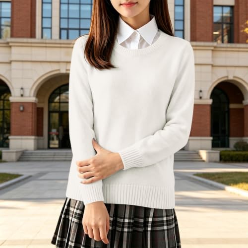 Girls Sweater Kids Crewneck Long Sleeve Knit Pullover Tops White 9-10 T - image 2