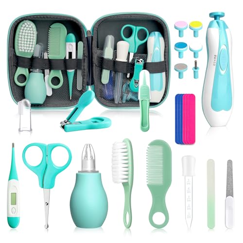 Image of Baby Grooming Kit for Boys Girls Safety Newborn Nursery Essentials Grooming Set Gift for First-time Parents, Green 25 in 1