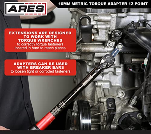 Ares 43025 – 10Mm 12-Point Box End Torque Adapter Extension – 3/8-Inch Drive - 2-Inch Extension For Torquing In Hard To Reach Places – Chrome Vanadium Steel Construction #TOP3