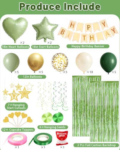 Image of Sage Green Happy Birthday Party Decorations with Banner Balloons for Women