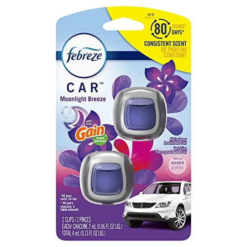 Febreze Désodorisant auto clip aération Gain Brise clair de lune, 2 unités