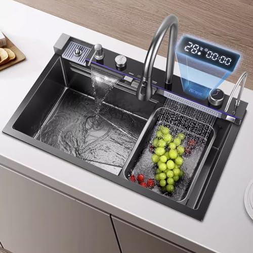 Évier de cuisine cascade avec affichage digital de température et bac unique - 5