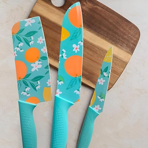 Image of ZUDELLA Professional Kitchen Knife Set, 3-Piece Blue Chef Knives with Ergonomic Handles Sharp Manual Sharpening for Home Kitchen & Restaurant (Blue)