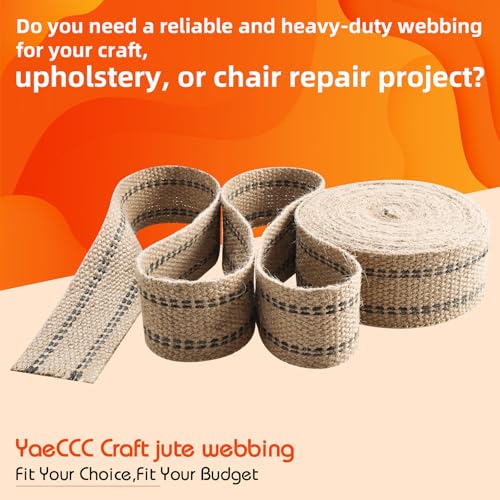 Image of YaeCCC Jute Webbing, 2 inch x 10 Yd Upholstery Strap, Chair Jute Webbing Tape for Chair Repair, Crafting, Burlap Ribbon, Upholstery