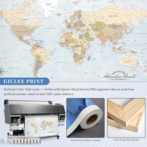 Image of IPIC Blue Ocean World Travel Map with Pins, World Map Pin Board, 42x28 in
