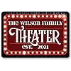 Personalized home theater great home movie theater accessories retro vintage happy hour sign customized family housewarming gift 8×12 or 12×18 use indoors or outdoors durable metal sign  urban country home decor