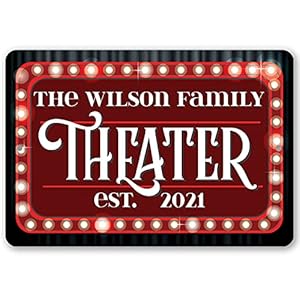 Personalized Home Theater Great Home Movie Theater Accessories Retro Vintage Happy Hour Sign Customized Family Housewarming Gift 8×12 or 12×18 Use Indoors or Outdoors Durable Metal Sign