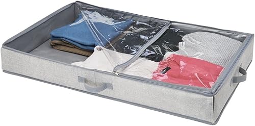 Miniatura 7 de mDesign Bolsa organizadora de tela suave debajo de la cama para ropa, accesorios, lino, panel superior de fácil visión, tapa con cremallera de 2