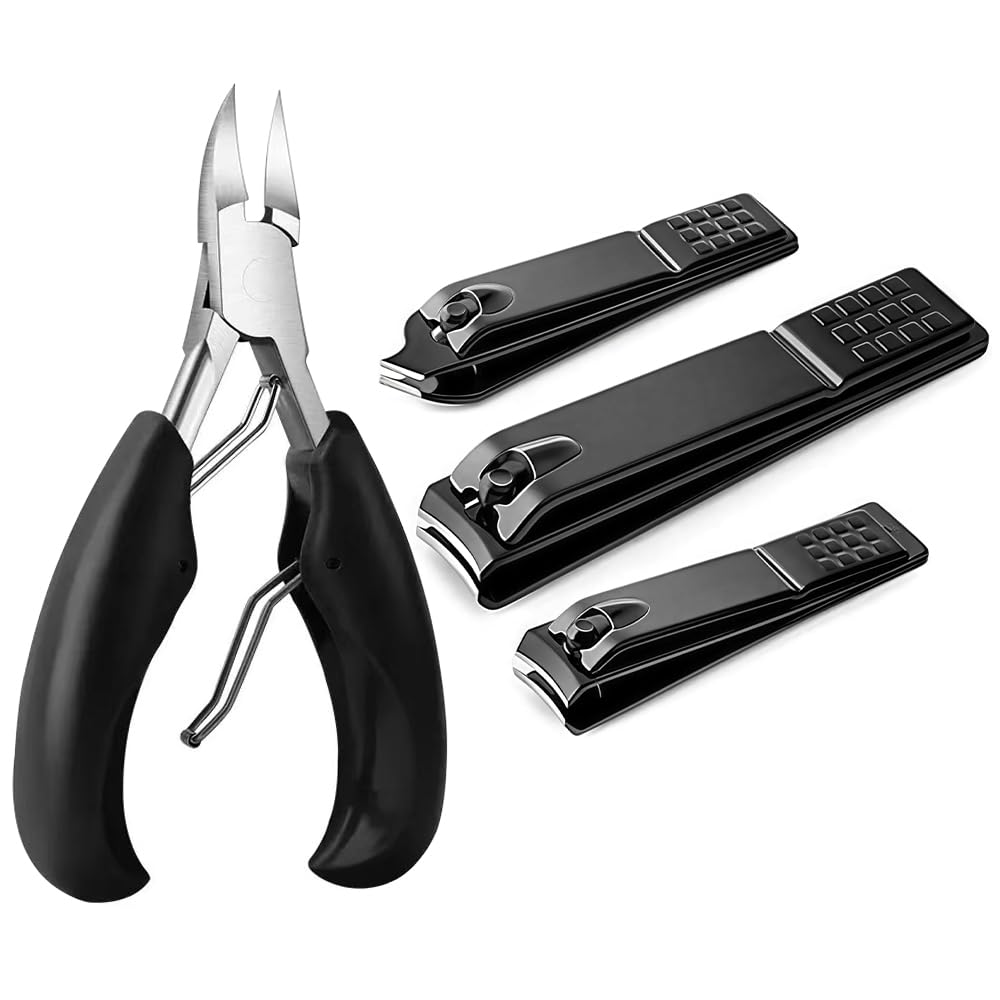 4Pcs Professional Nail Clippers Set Ultra Sharp Sturdy Fingernail Clipper and Heavy Duty Toe Nail Clippers Adult Thick