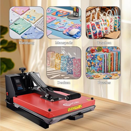 ColorSub Digitale Sublimationsmaschine, 38 x 38 cm (15 'x 15'), Hitzepresse，Gleit-Thermopresse, geeignet für T-Shirts, Taschen, Kissen, Puzzles, Kleidung,HTV-Vinyl-Projekte 1600 W