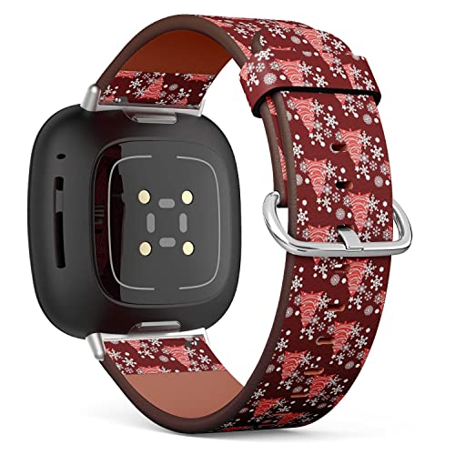CJBROES Replacement Leather Watch Band, Compatible with Fitbit Versa 3 and Fitbit Sense of Wristband Bracelet Accessory - Merry Christmas Happy New Year