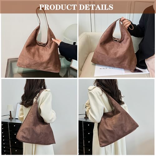 Image of Suede Hobo Bag for Women - Brown Retro Slouchy Purse - 2025 Upgrade New Fall Collection