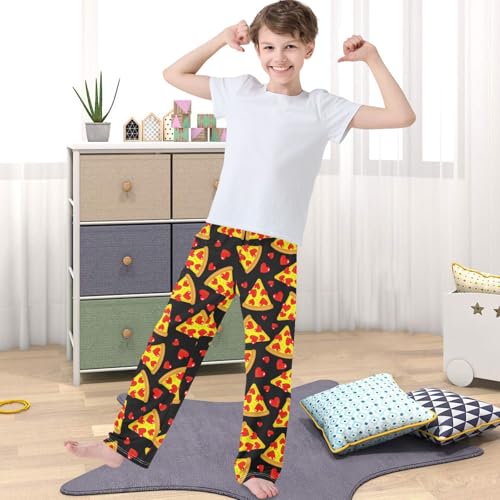 Boy's Pants Pizza Love Red Heart Pattern Jogger Pants Elastic Waist Long Bottoms Trousers with Pockets 6-14 Years4