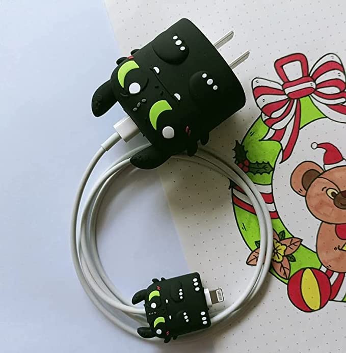 Image of Cartoon 3D Design Protective Case for 18W 20W iPhone 14 13 12 11 Pro Max Fast Charging Cable Adapter Charger, Cute Cartoon Lightning Data Cable Case for iPhone Charger DRAGON KNIGHT