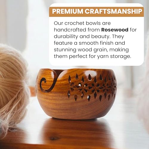 Image of Lumberkart Handmade Wooden Yarn Bowl - Premium Yarn Bowls for Crocheting & Knitting - Handcrafted Wooden Crochet Bowl - Yarn Holder for Tangle-Free Yarn Control (7x4 Inches - Rosewood))