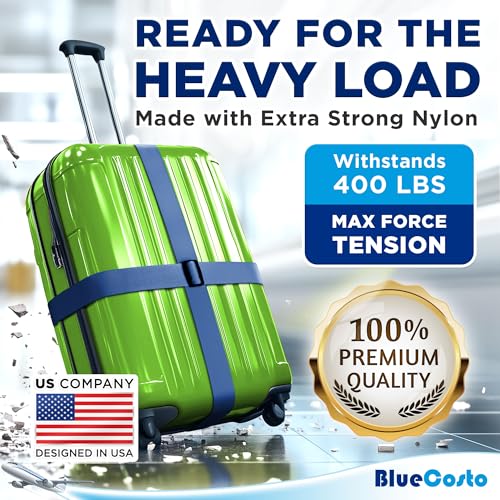 Image of Luggage Straps for Suitcases - TSA Approved - Navy Blue, 4 PK - Premium Nylon Belts for Suitcase, Briefcase & Travel Bag - Adjustable Strap Length 46 inch - 78 inch